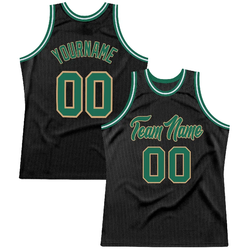 Basketball Jersey For Adults-Custom Black Kelly Green-Old Gold Authentic Throwback Basketball Jersey