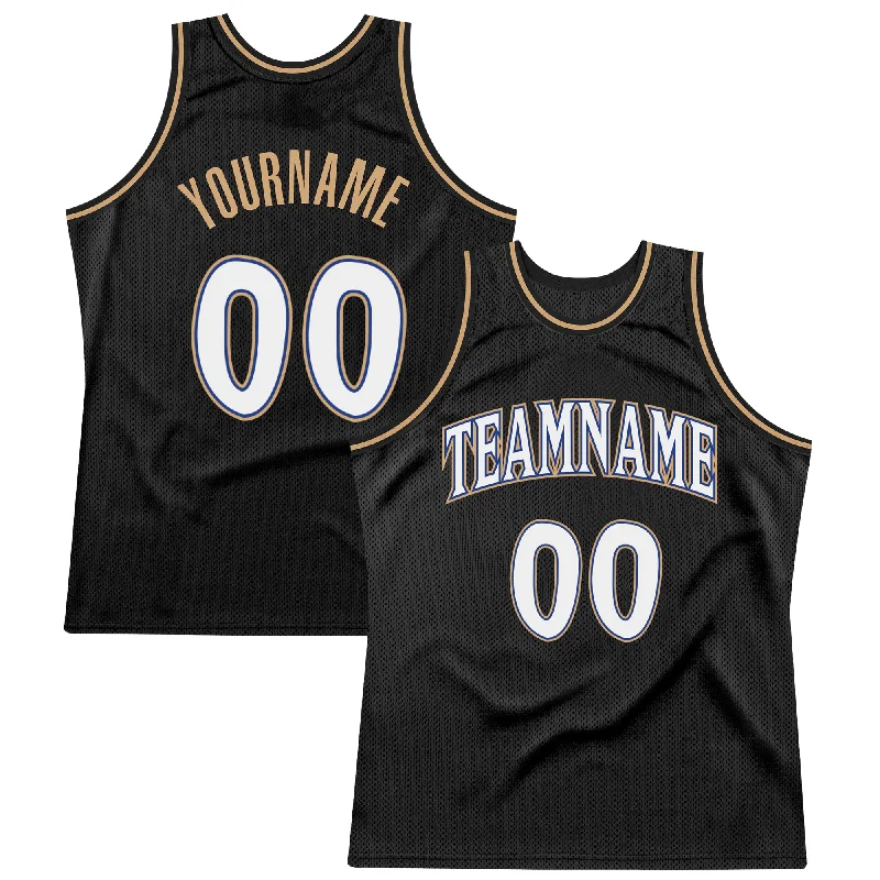 Basketball Jersey For Finals Supporters-Custom Black White-Old Gold Authentic Throwback Basketball Jersey