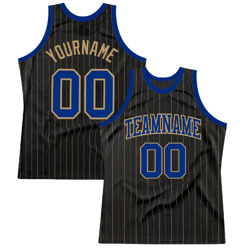 Basketball Jersey By Adidas-Custom Black Old Gold Pinstripe Royal-Old Gold Authentic Basketball Jersey