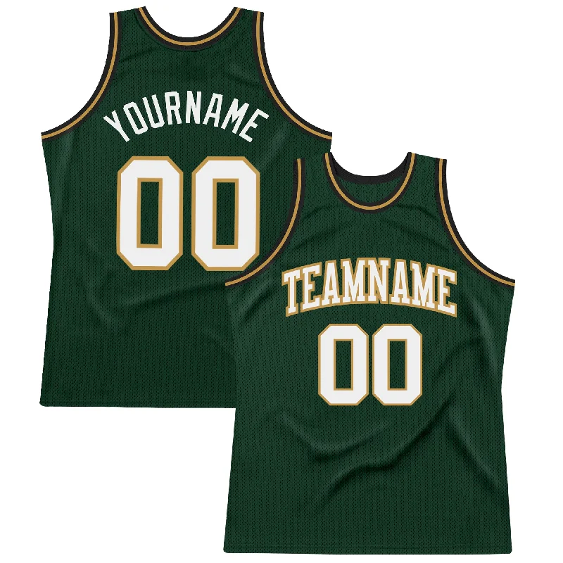 Basketball Jersey With UV Protection-Custom Hunter Green White Old Gold-Black Authentic Throwback Basketball Jersey