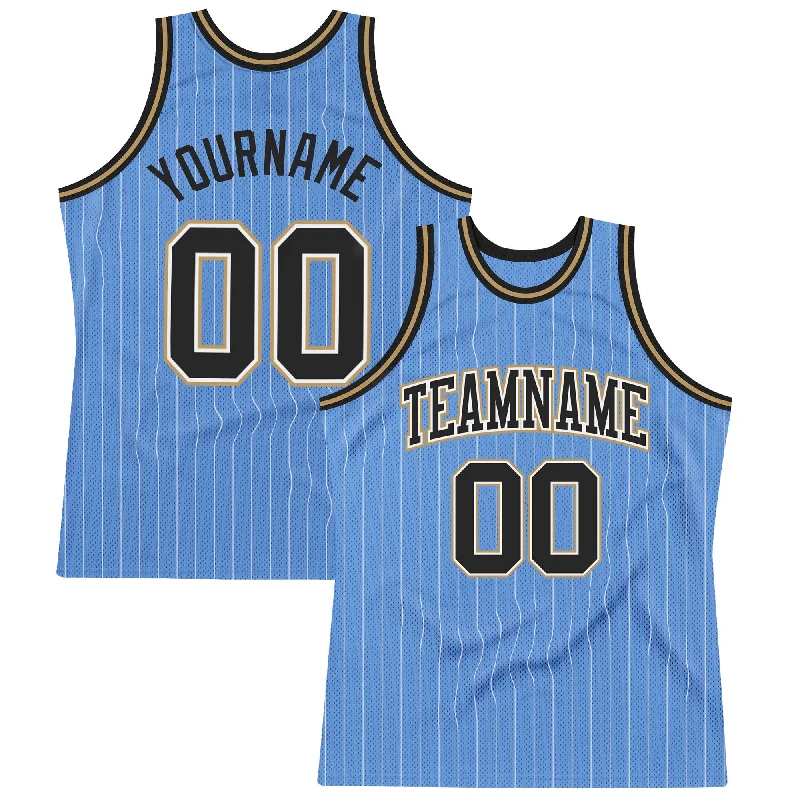 Basketball Jersey With Expert Picks-Custom Light Blue White Pinstripe Black-Old Gold Authentic Basketball Jersey