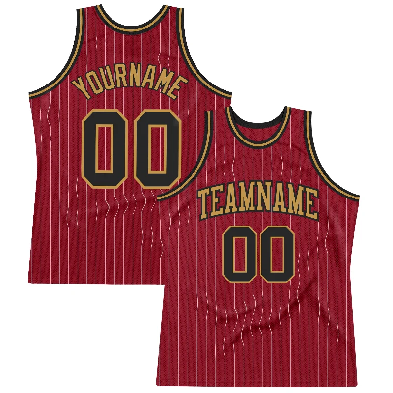 Basketball Jersey For Longevity-Custom Maroon White Pinstripe Black-Old Gold Authentic Basketball Jersey