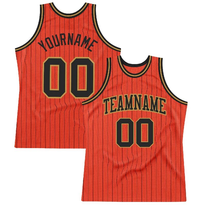 Basketball Jersey With Odor Control-Custom Orange Black Pinstripe Black-Old Gold Authentic Basketball Jersey