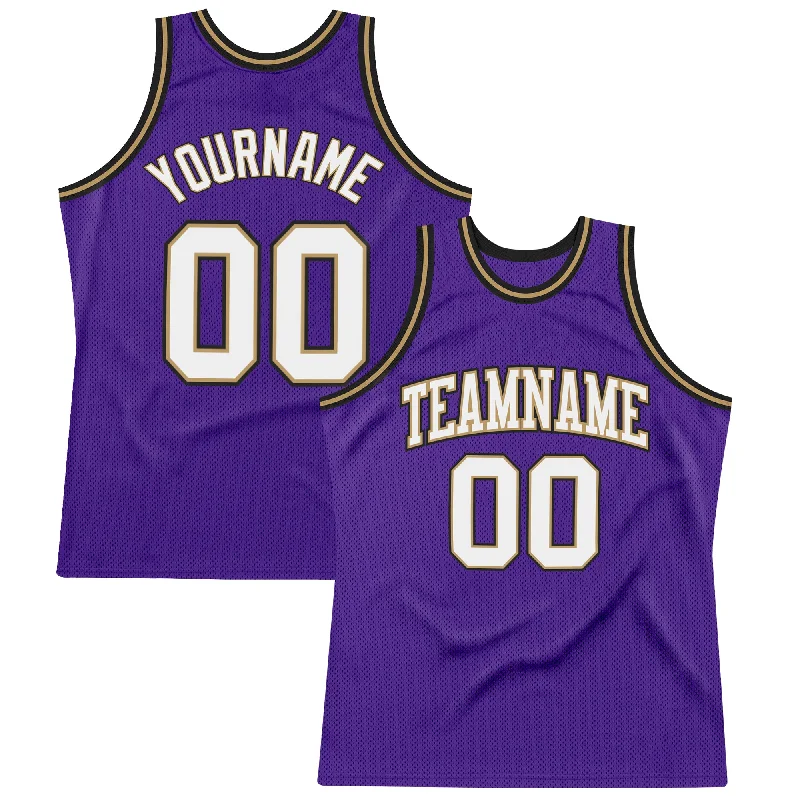 Basketball Jersey With Player Signatures-Custom Purple White-Old Gold Authentic Throwback Basketball Jersey