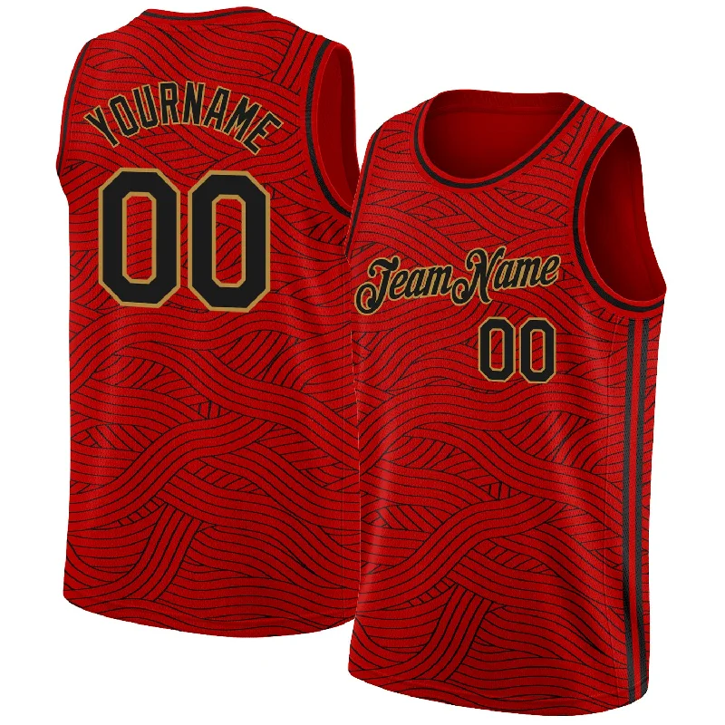 Basketball Jersey For Fall Tournaments-Custom Red Black-Old Gold Authentic City Edition Basketball Jersey