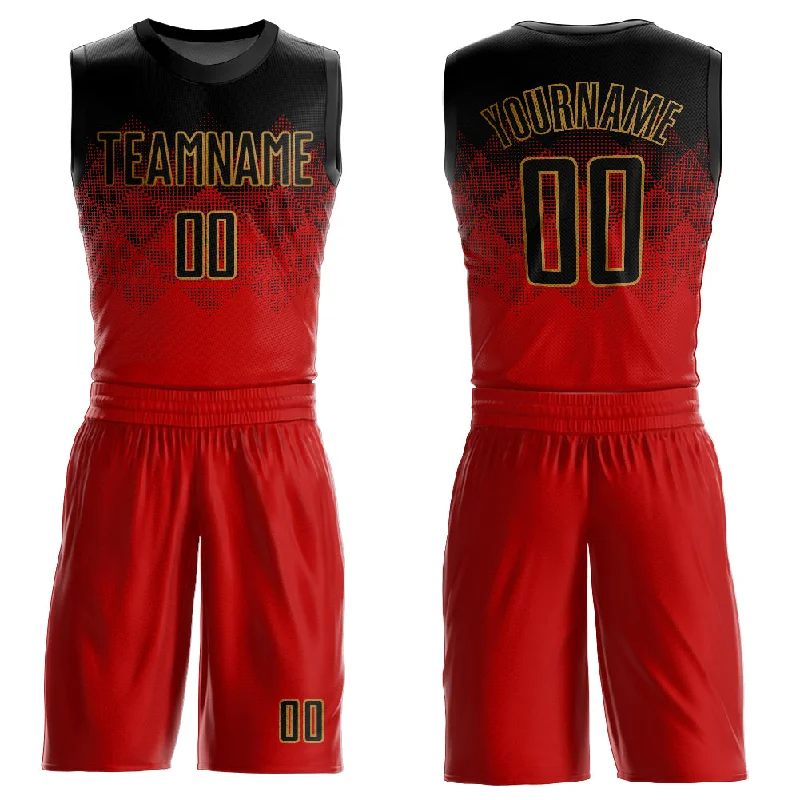 Basketball Jersey For All-Day Wear-Custom Red Black-Old Gold Round Neck Sublimation Basketball Suit Jersey