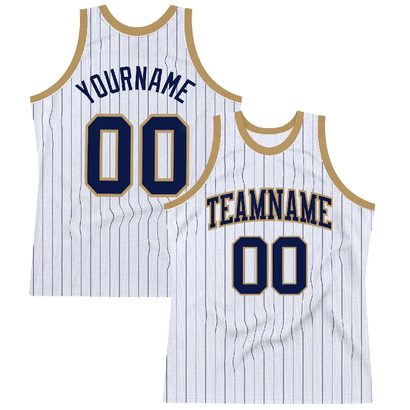 Basketball Jersey For Restock Alerts-Custom White Navy Pinstripe Navy-Old Gold Authentic Basketball Jersey