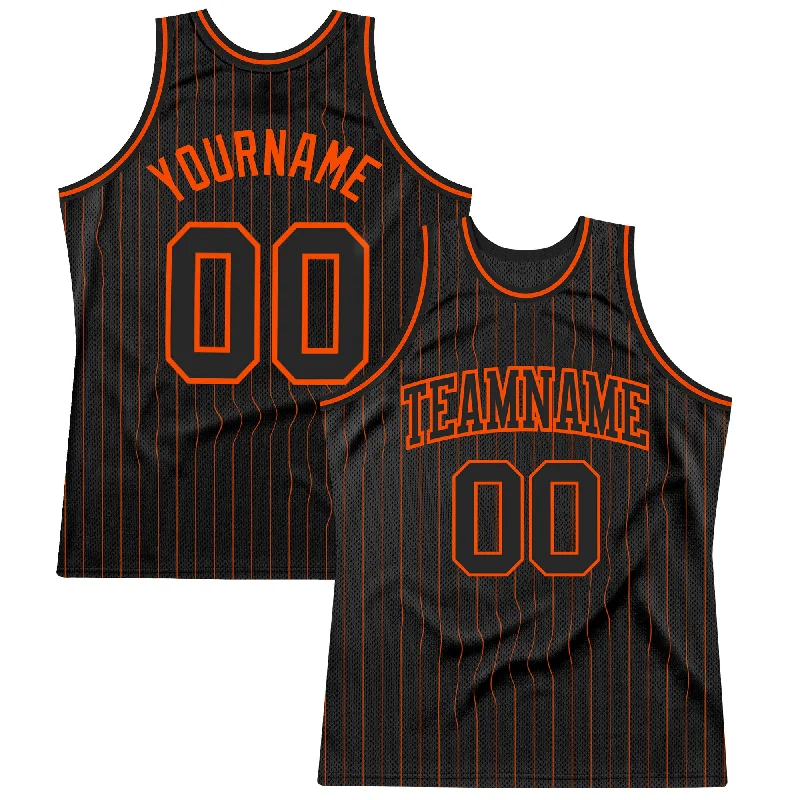 Basketball Jersey For Top Reviews-Custom Black Orange Pinstripe Black-Orange Authentic Basketball Jersey