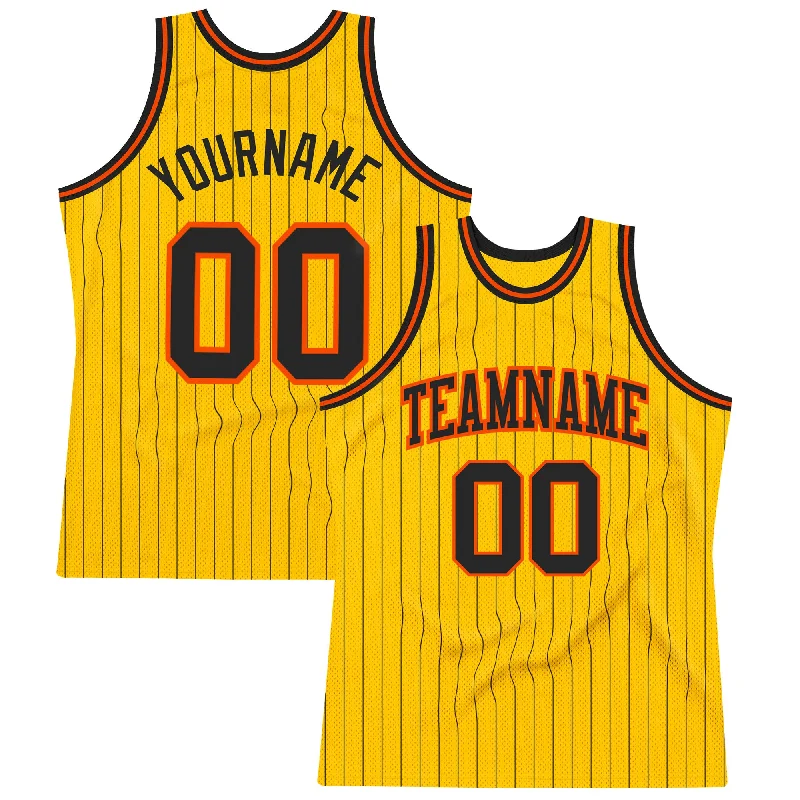 Basketball Jersey By Adidas-Custom Gold Black Pinstripe Black-Orange Authentic Basketball Jersey