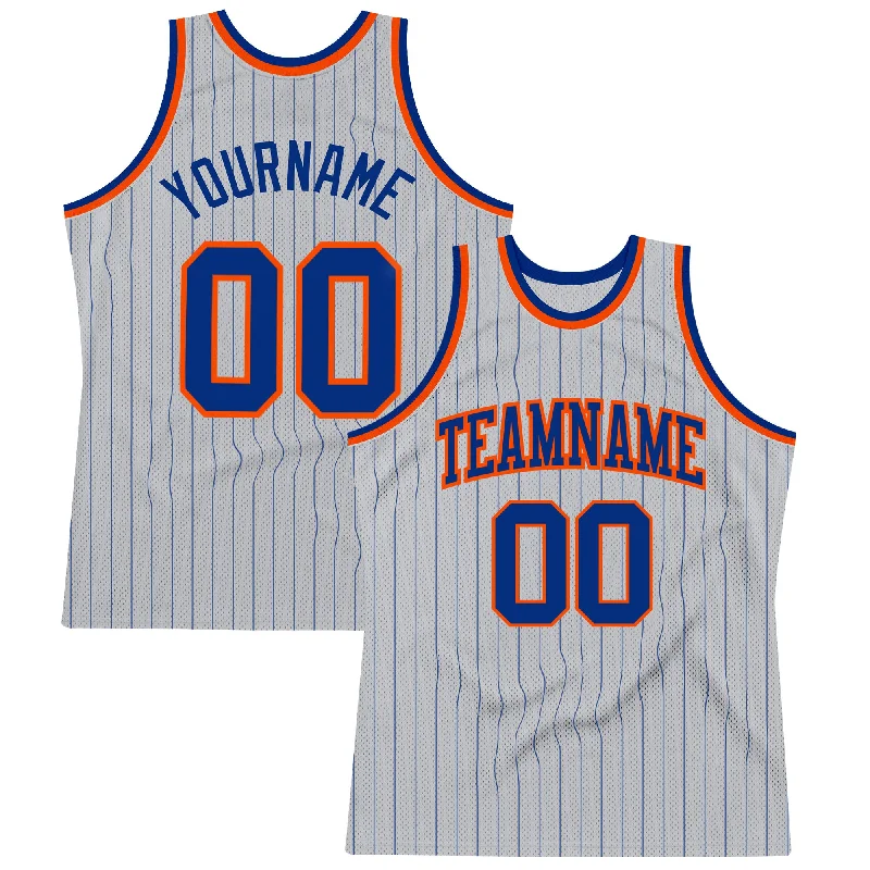 Basketball Jersey With Throwback Vibes-Custom Gray Royal Pinstripe Royal-Orange Authentic Basketball Jersey