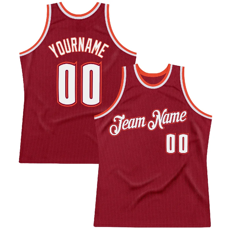 Basketball Jersey For Travel Fans-Custom Maroon White-Orange Authentic Throwback Basketball Jersey