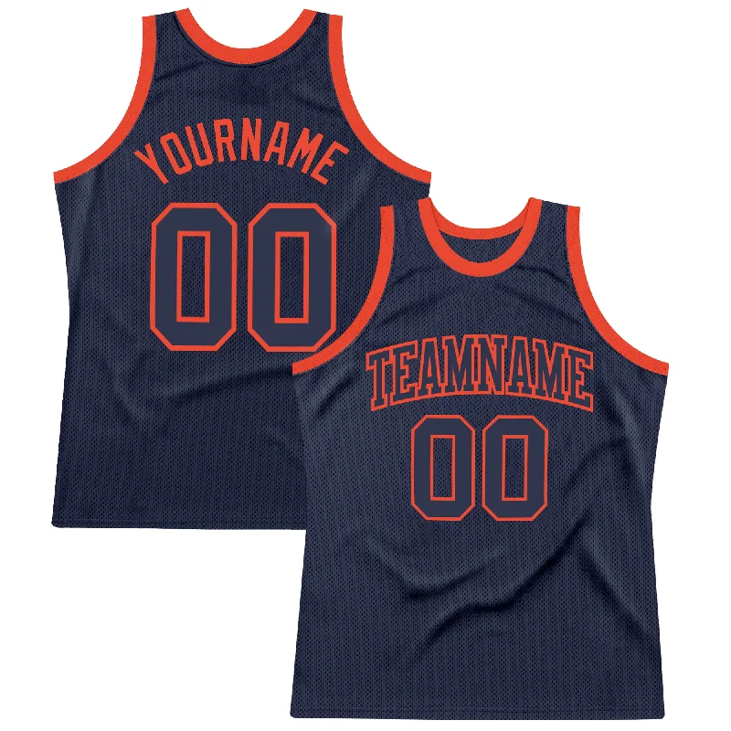 Basketball Jersey For Fall Tournaments-Custom Navy Navy-Orange Authentic Throwback Basketball Jersey