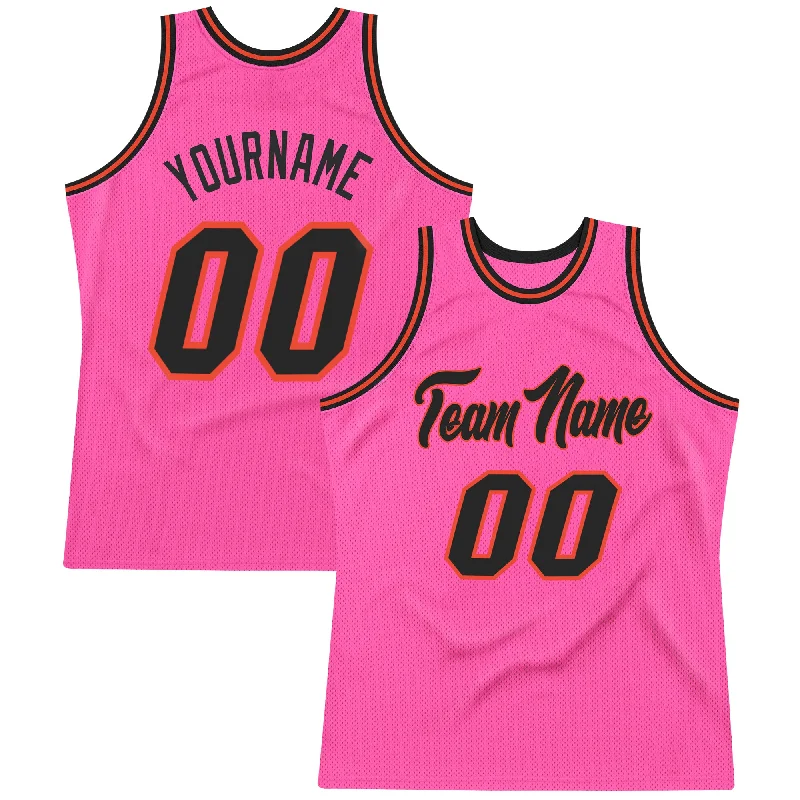 Basketball Jersey With Nike Branding-Custom Pink Black-Orange Authentic Throwback Basketball Jersey