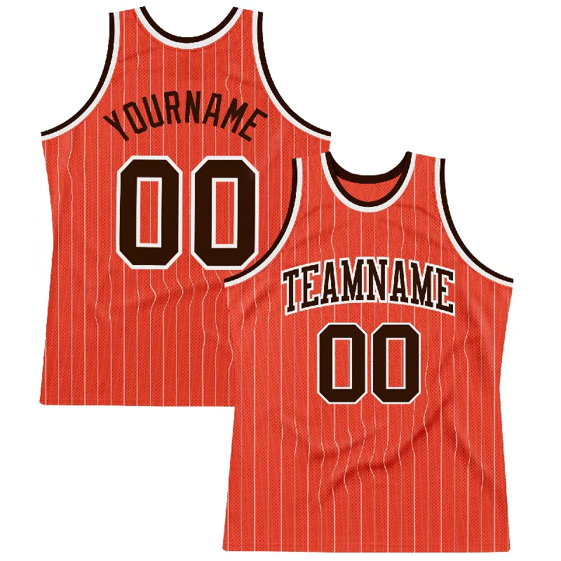 Basketball Jersey For NBA Fans-Custom Orange White Pinstripe Brown Authentic Basketball Jersey