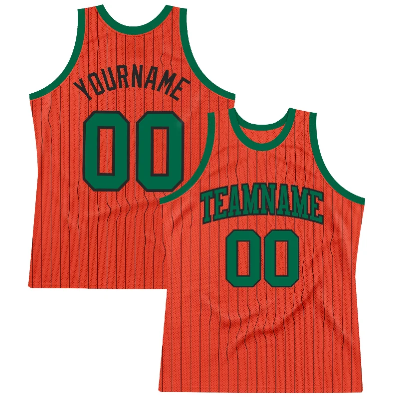 Basketball Jersey With Eco-Friendly Materials-Custom Orange Black Pinstripe Kelly Green Authentic Basketball Jersey