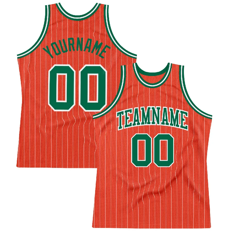 Basketball Jersey For Arena Wear-Custom Orange White Pinstripe Kelly Green Authentic Basketball Jersey