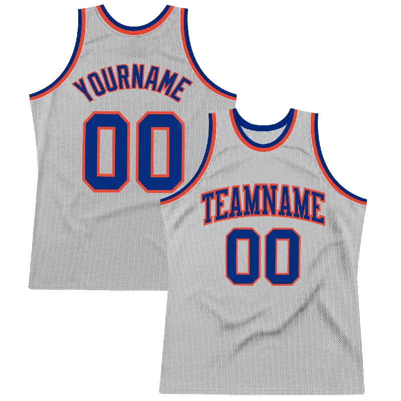 Basketball Jersey With Tailored Look-Custom Gray Royal-Orange Authentic Throwback Basketball Jersey