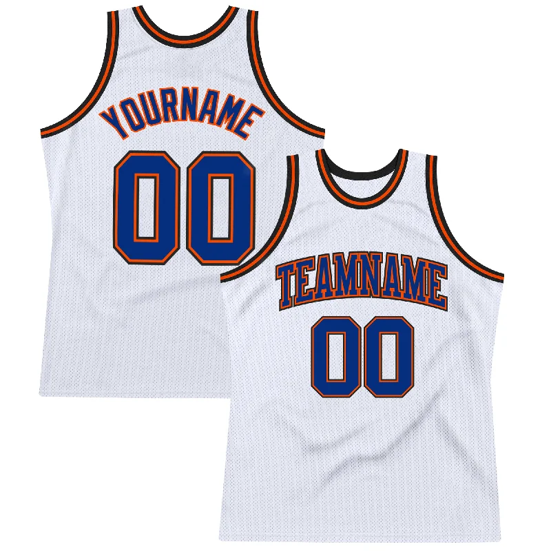 Basketball Jersey For 90s Nostalgia-Custom White Royal Orange-Black Authentic Throwback Basketball Jersey