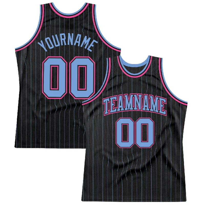 Basketball Jersey For Local Shops-Custom Black Light Blue Pinstripe Light Blue-Pink Authentic Basketball Jersey