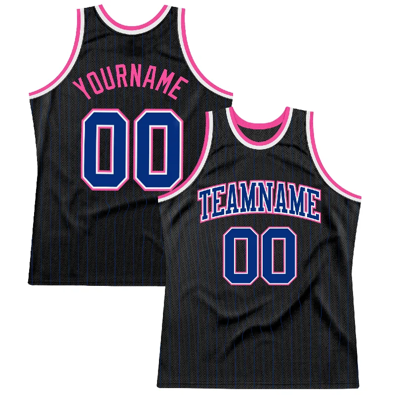 Basketball Jersey With UV Protection-Custom Black Royal Pinstripe Royal-Pink Authentic Basketball Jersey