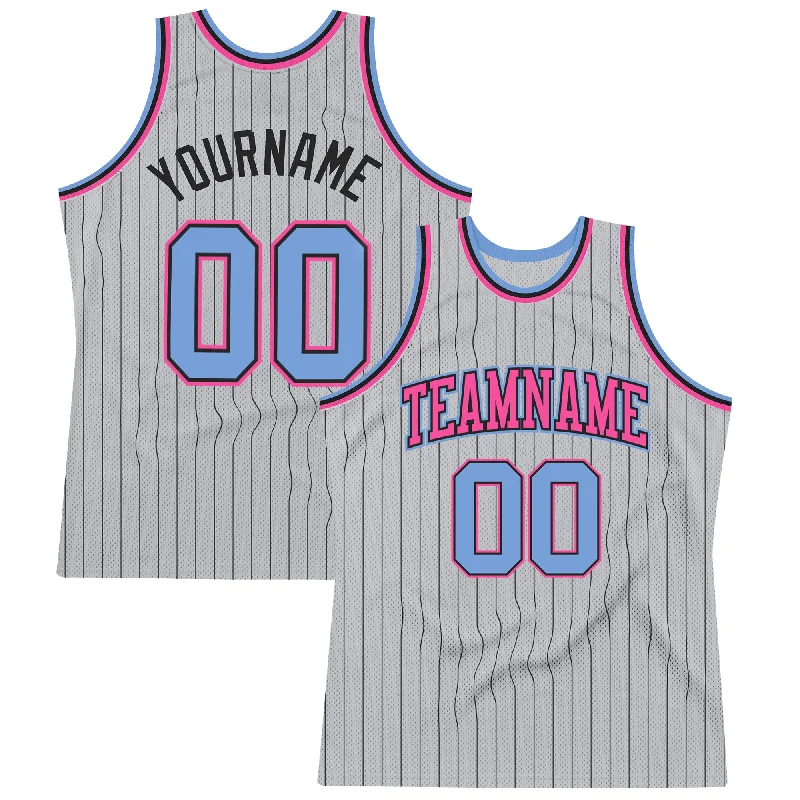 Basketball Jersey For Custom Sizes-Custom Gray Black Pinstripe Light Blue-Pink Authentic Basketball Jersey