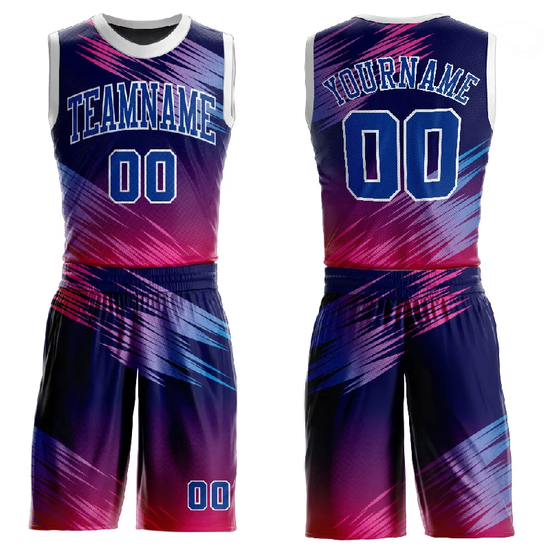 Basketball Jersey With Replica Designs-Custom Purple Royal-Pink Round Neck Sublimation Basketball Suit Jersey