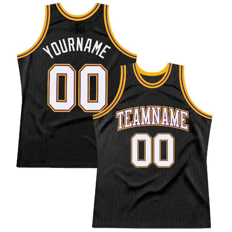 Basketball Jersey By Adidas-Custom Black White Purple-Gold Authentic Throwback Basketball Jersey