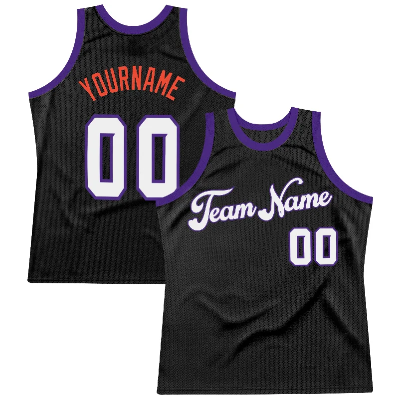 Basketball Jersey For Big And Tall-Custom Black White-Purple Authentic Throwback Basketball Jersey