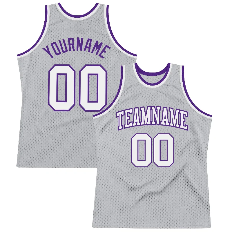 Basketball Jersey For Summer Leagues-Custom Gray White-Purple Authentic Throwback Basketball Jersey