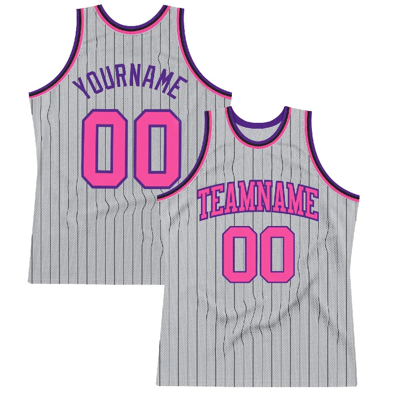 Basketball Jersey For Iconic Moments-Custom Gray Black Pinstripe Pink-Purple Authentic Basketball Jersey