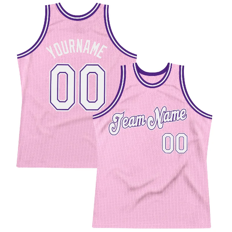 Basketball Jersey For Cold Seasons-Custom Light Pink White-Purple Authentic Throwback Basketball Jersey