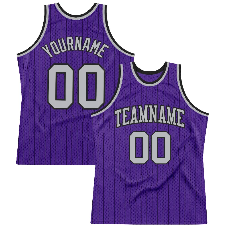 Basketball Jersey For Youth Teams-Custom Purple Black Pinstripe Gray Authentic Basketball Jersey