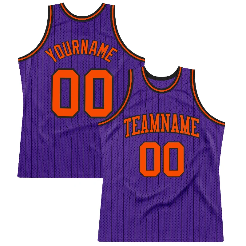 Basketball Jersey With Custom Designs-Custom Purple Black Pinstripe Orange Authentic Basketball Jersey