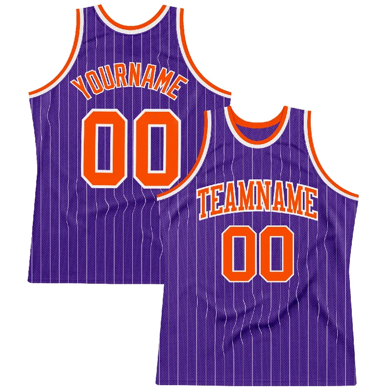 Basketball Jersey For Everyday Supporters-Custom Purple White Pinstripe Orange Authentic Basketball Jersey