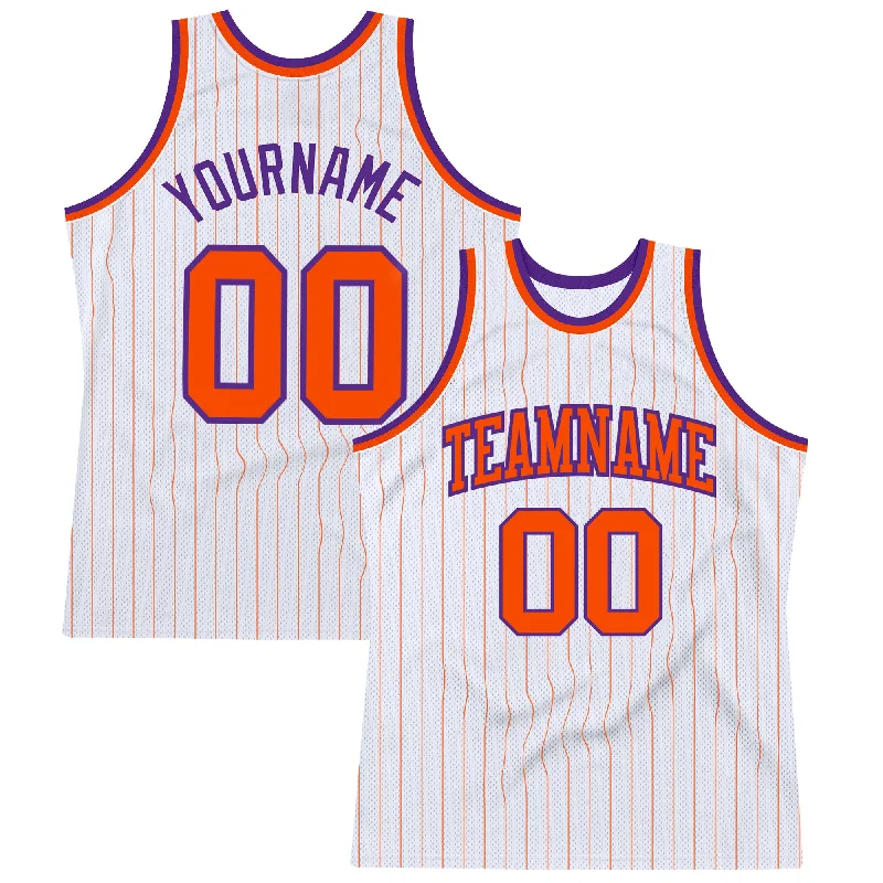 Basketball Jersey With Trending Designs-Custom White Orange Pinstripe Orange-Purple Authentic Basketball Jersey