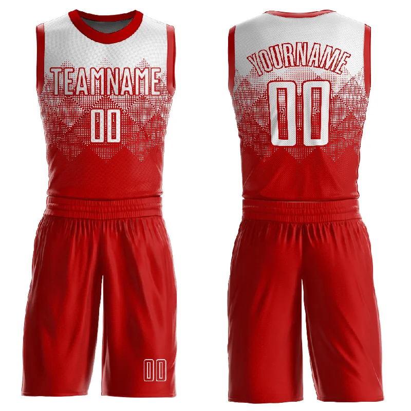 Basketball Jersey For Dynamic Play-Custom Red White Round Neck Sublimation Basketball Suit Jersey