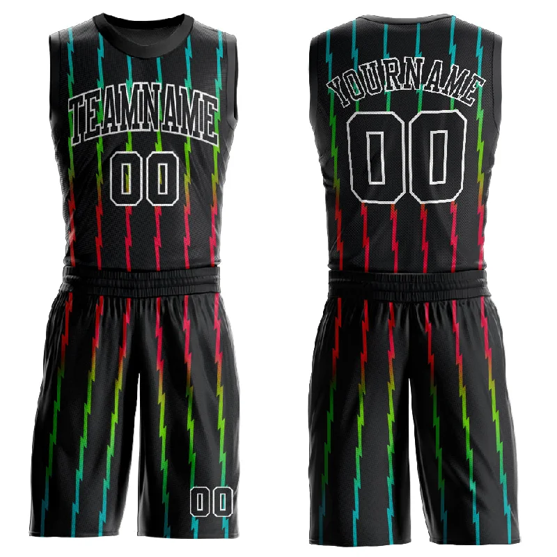 Basketball Jersey For Hardwood Floors-Custom Black Black-Red Round Neck Sublimation Basketball Suit Jersey