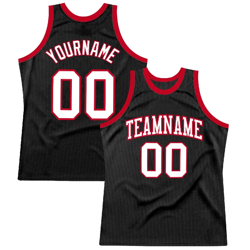 Basketball Jersey With Family Sets-Custom Black White-Red Authentic Throwback Basketball Jersey