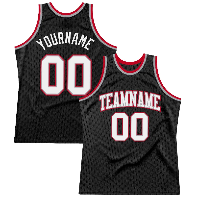 Basketball Jersey For Pre-Order Deals-Custom Black White-Red Authentic Throwback Basketball Jersey