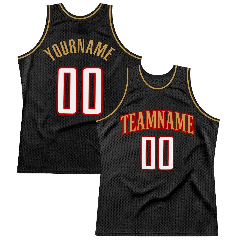 Basketball Jersey With Anti-Slip Grip-Custom Black White Red-Old Gold Authentic Throwback Basketball Jersey