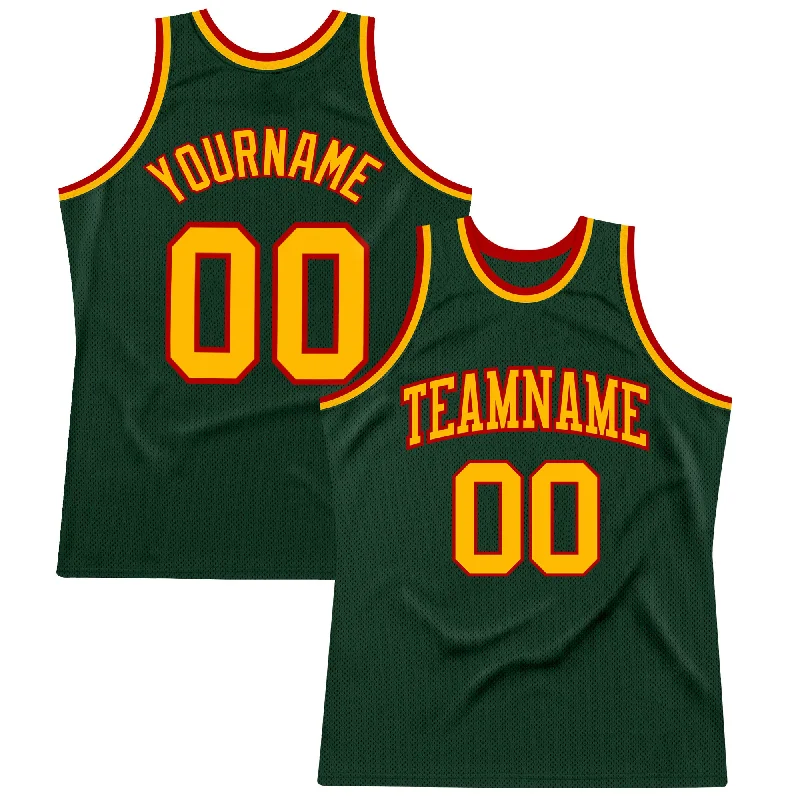 Basketball Jersey With Modern Cut-Custom Hunter Green Gold-Red Authentic Throwback Basketball Jersey