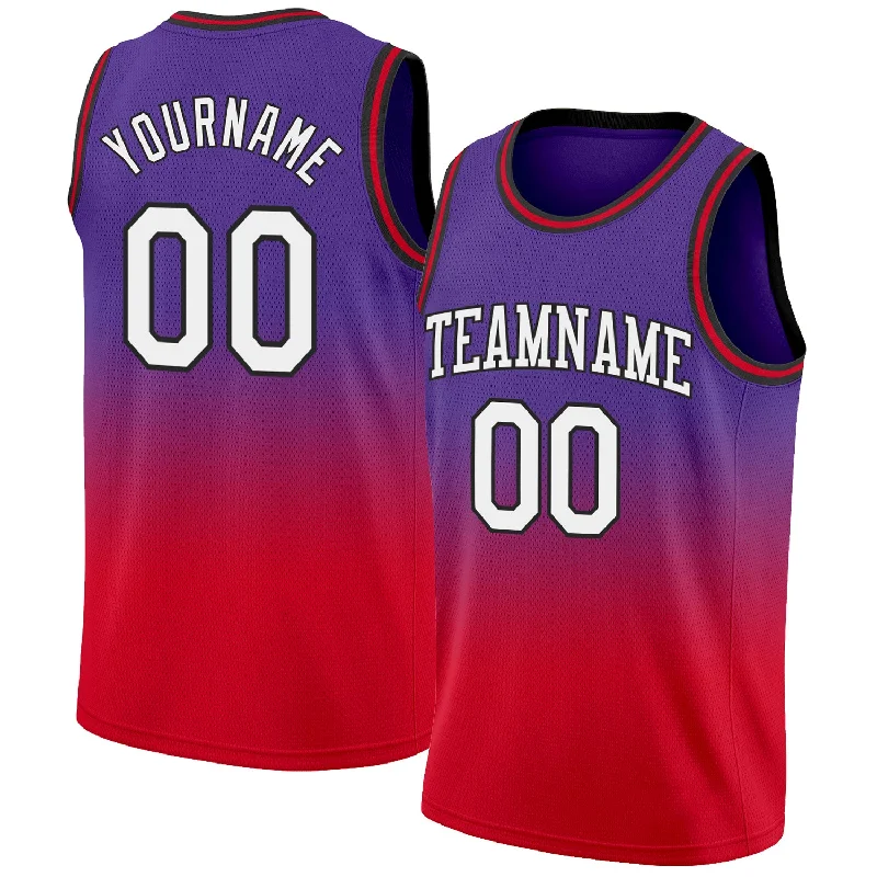 Basketball Jersey With Smooth Texture-Custom Purple White-Red Authentic Fade Fashion Basketball Jersey