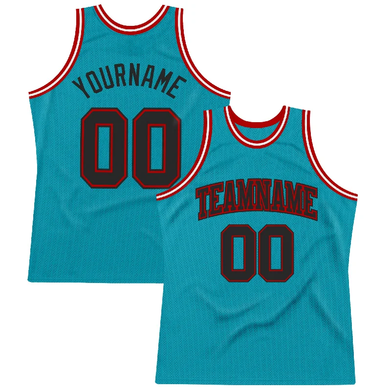 Basketball Jersey For Easy Washing-Custom Teal Black-Red Authentic Throwback Basketball Jersey