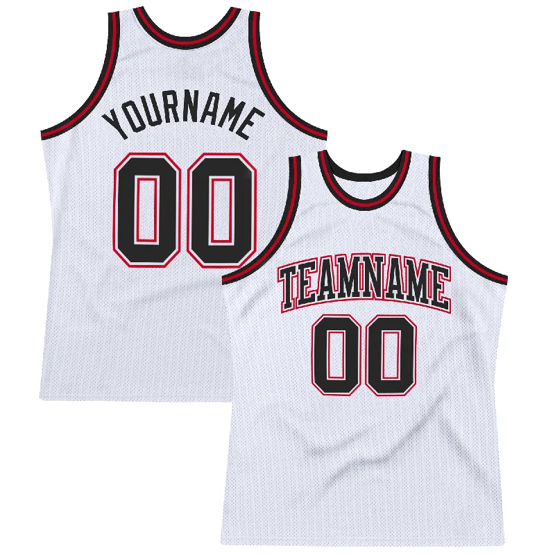 Basketball Jersey By Puma-Custom White Black-Red Authentic Throwback Basketball Jersey