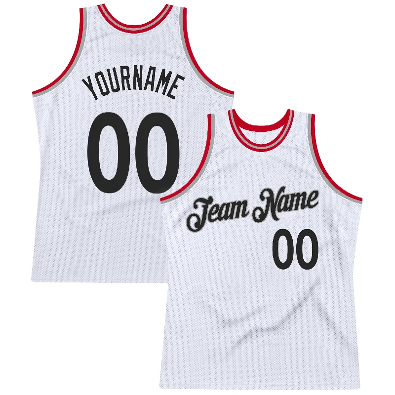 Basketball Jersey With Team Logos-Custom White Black-Red Authentic Throwback Basketball Jersey