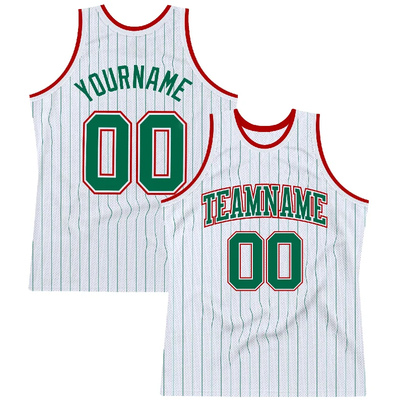 Basketball Jersey For Historical Fans-Custom White Kelly Green Pinstripe Kelly Green-Red Authentic Basketball Jersey