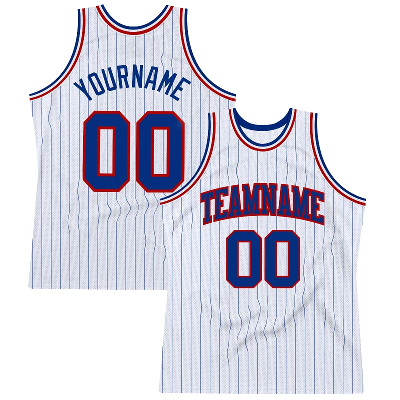 Basketball Jersey For Rookie Players-Custom White Royal Pinstripe Royal-Red Authentic Basketball Jersey