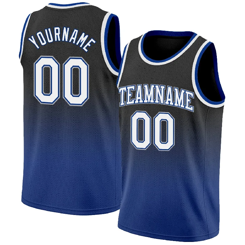 Basketball Jersey For Low Impact-Custom Black White-Royal Authentic Fade Fashion Basketball Jersey