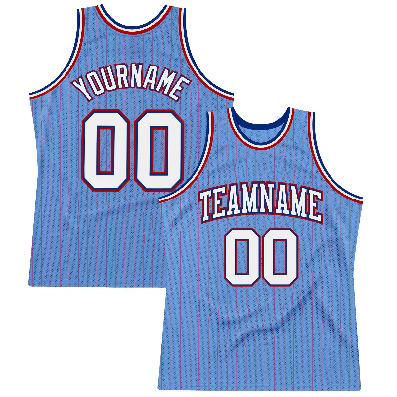 Basketball Jersey With Warranty-Custom Light Blue Red Pinstripe White-Royal Authentic Basketball Jersey