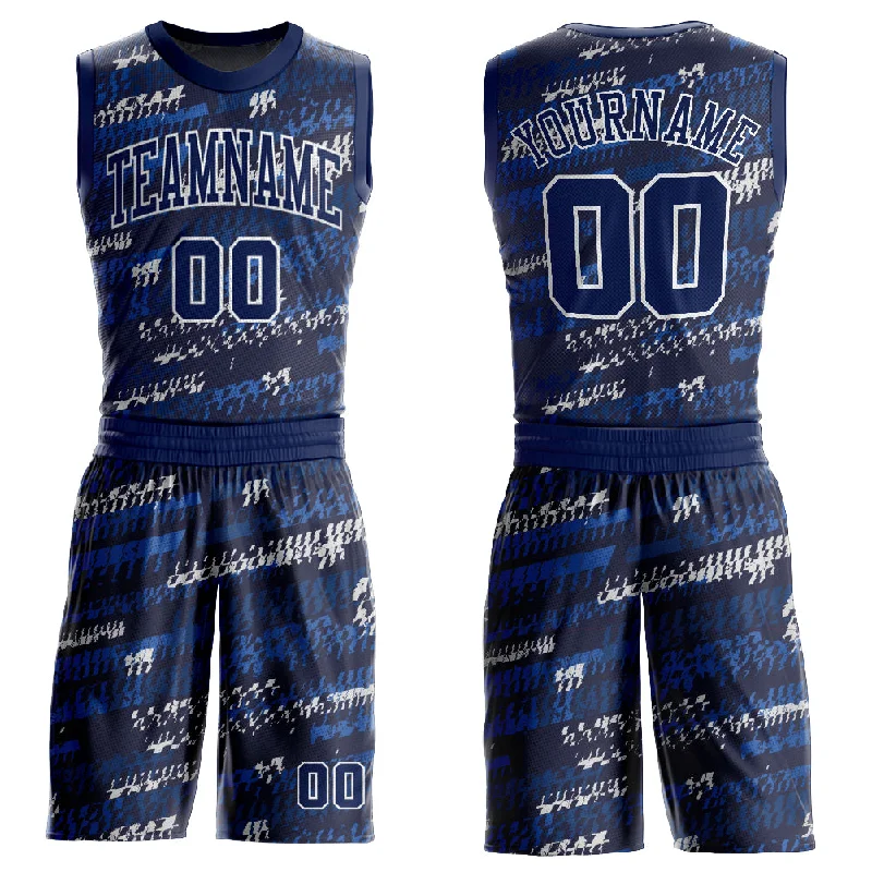 Basketball Jersey For Streetball-Custom Navy Navy-Royal Round Neck Sublimation Basketball Suit Jersey